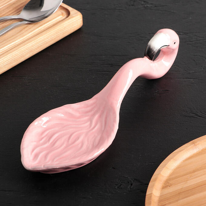 СИМА-ЛЕНД Подставка под ложку «Фламинго», 26?9 см, цвет розовый