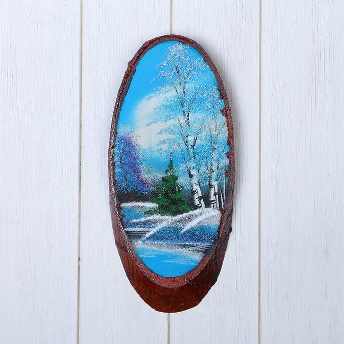 Картина &quot;Зима&quot; на срезе дерева, каменная крошка