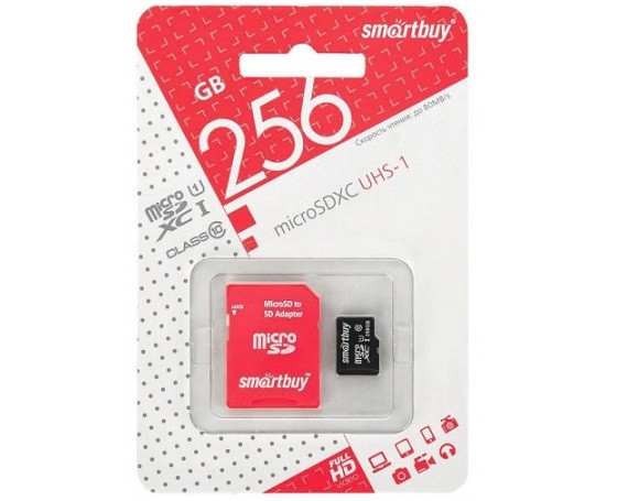 Карта памяти MicroSDXC SmartBuy 256GB cl10 UHS-I + SD, SB256GBSDCL10-01