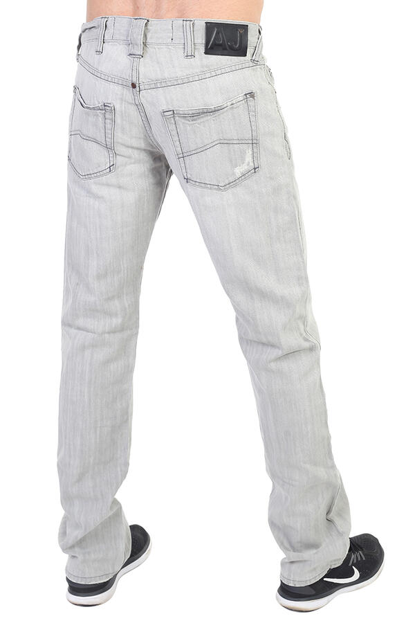 Светло-серые мужские джинсы с имитацией заплатки – после стирки не линяют, не дают усадку №267 во Владивостоке