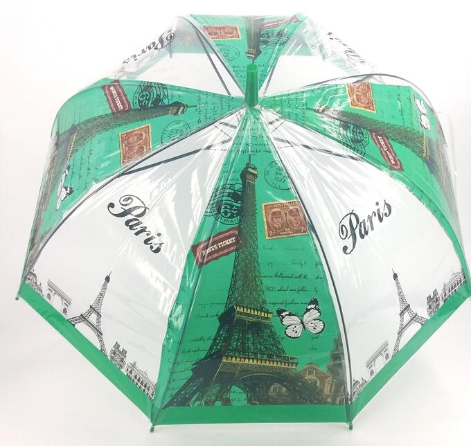 Зонт-трость из поливинила Париж зелёный
