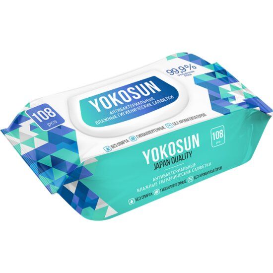 Антибактериальные влажные гигиенические салфетки YokoSun для всей семьи 108 шт./18