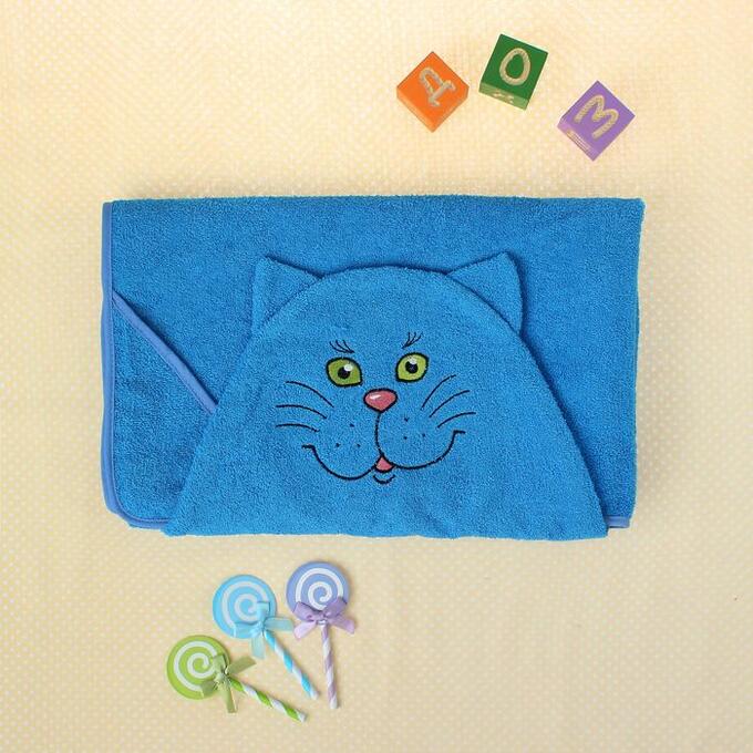 СИМА-ЛЕНД Полотенце-накидка махровое «Котик», размер 75x125 см, цвет голубой, хлопок, 300 г/м²