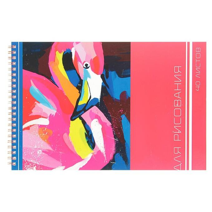 Альбом для рисования А4, 40 листов на гребне Calligrata «Фламинго на розовом», обложка мелованный картон, блок 100 г/м?