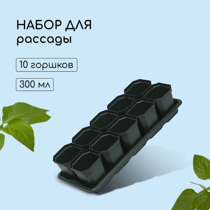 Greengo Набор для рассады: стаканы по 300 мл (10 шт.), поддон 41 * 17 см, цвет МИКС