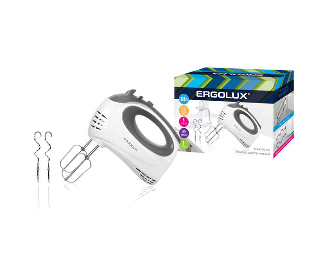 Миксер ERGOLUX ELX-EM02-C31 бело-серый (миксер ручной 320 Вт, 220-240В)