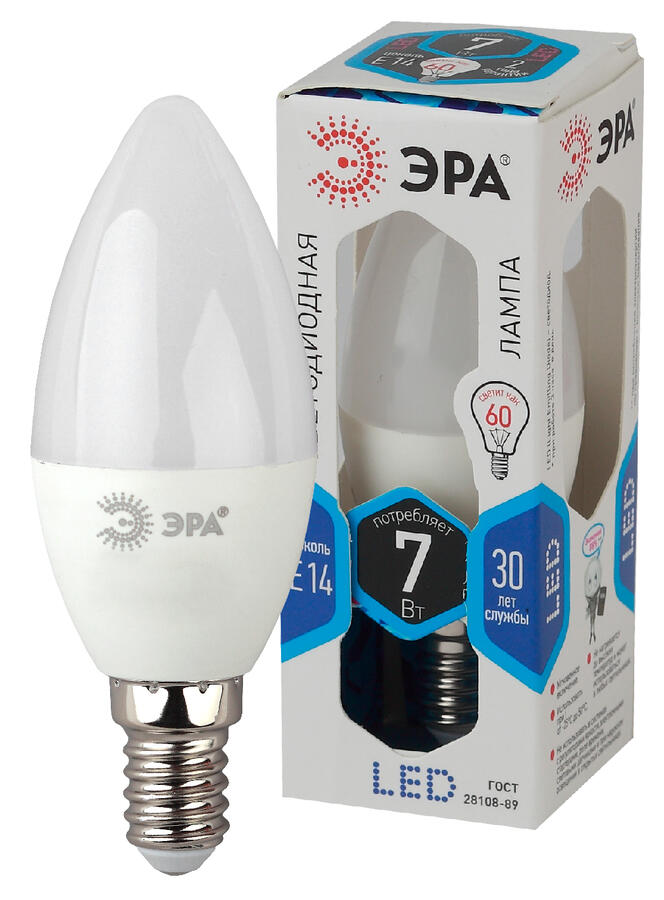 Светодиодная лампочка лампа ЭРА LED B35-7W-840-E14 Б0020539