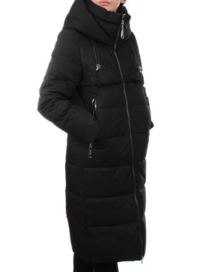 optrf.ru 23-636 BLACK Пальто зимнее женское (холлоффайбер 150 гр., искусственная дубленка)