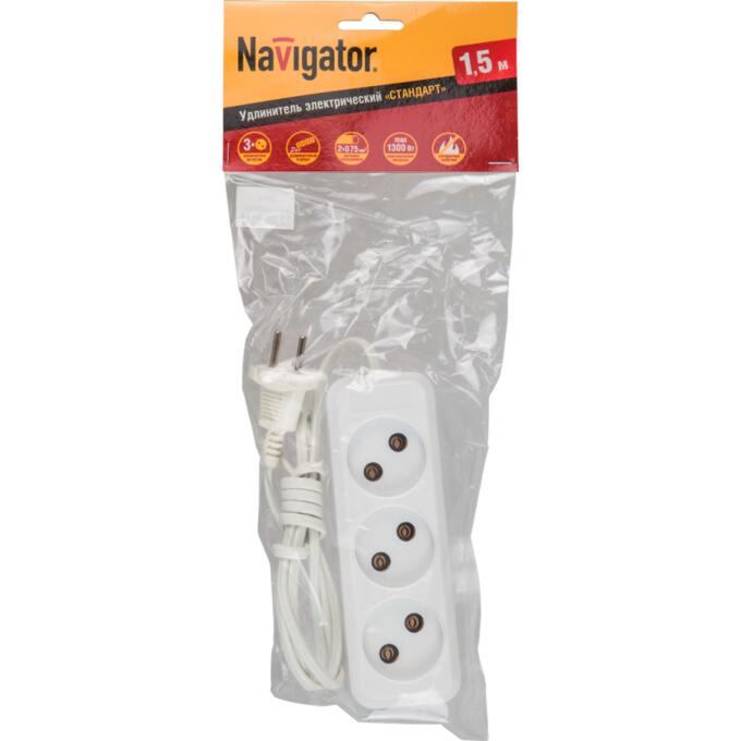 Нет Бренда Удлинитель Navigator 71 448 NPE-S1-03-150-X-2x0.75  б/з 3 гн. 1.5м (45)