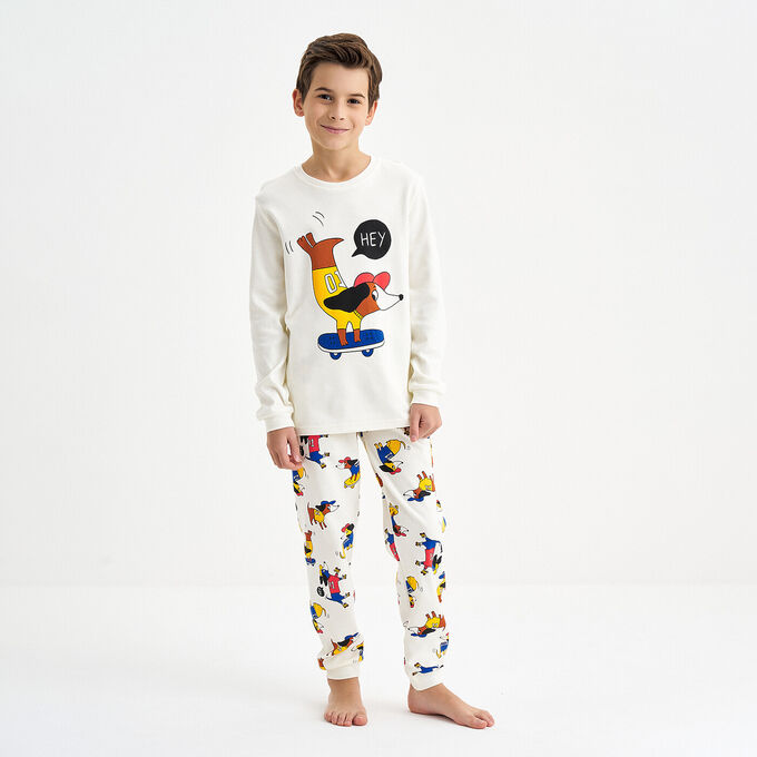 KOGANKIDS Пижама для мальчика, молочный набивка собачки