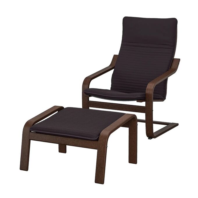 IKEA POÄNG, Кресло и скамеечка для ног, коричневые/Knisa black