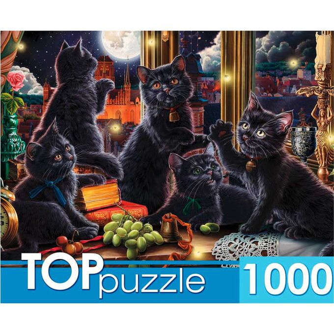 Рыжий кот Пазл 1000 ЧЕРНЫЕ КОТЯТА И СВЕТЛЯЧКИ Ф1000-3869