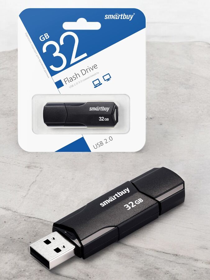 Smartbuy Флешка 32 Гб USB, карта-память (накопитель) CLUE Black 2.0 (SB32GBCLU-K)