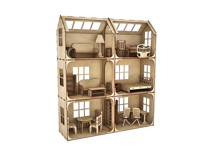 Dolodom Модульный Кукольный домик 3 этажа с мебелью