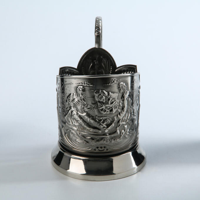 Подстаканник «Охотник», стакан d=6,1 см, никелированный, с чернением