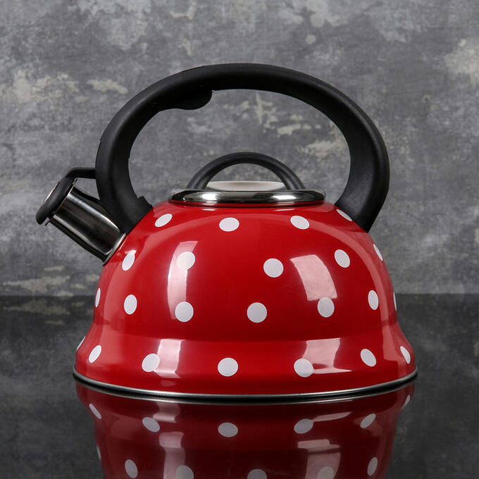 Чайник со свистком Доляна «Горошек», 2,8 л, цвет красный
