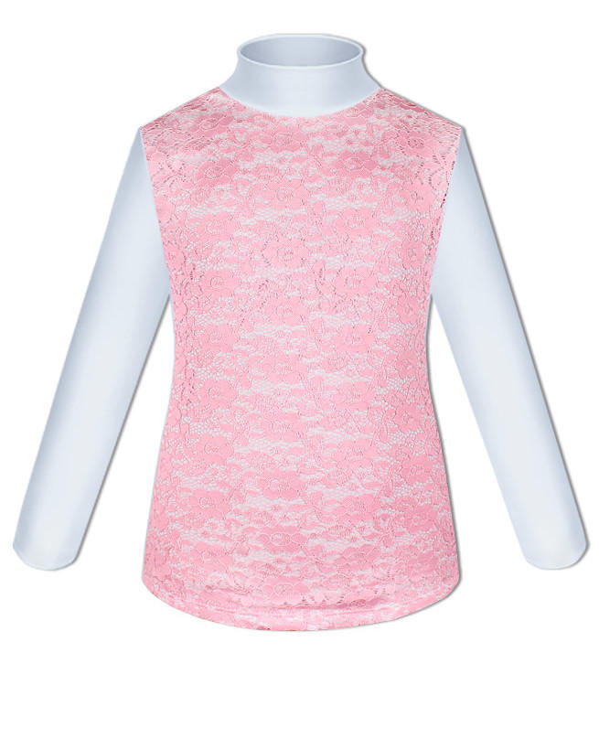 Белая блузка для девочки с розовым гипюром Цвет: розовый
