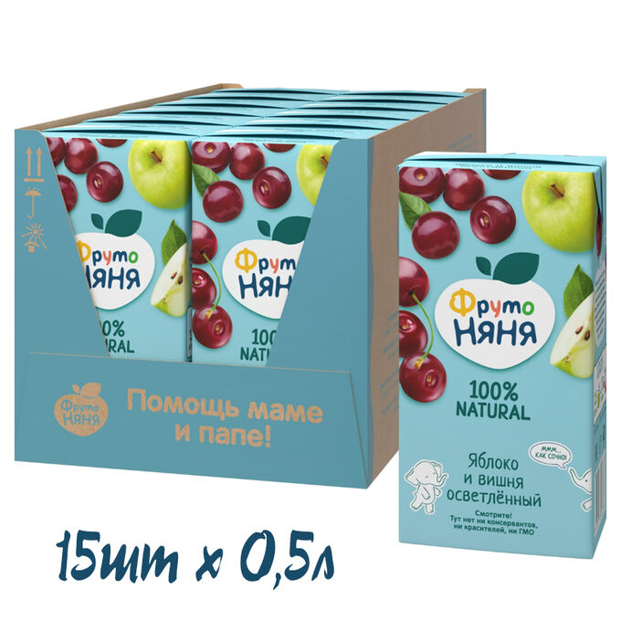 ФРУТОНЯНЯ 0,5л Сок яблоко-вишня осветленный большая упаковка 15 шт