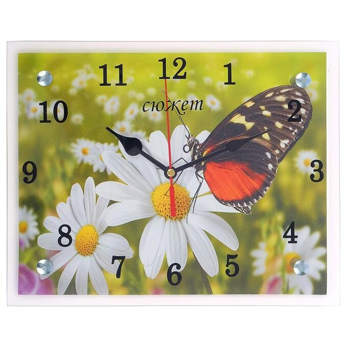 Часы настенные, серия: Цветы, &quot;Бабочка на ромашке&quot;, 20х25  см, в ассортименте
