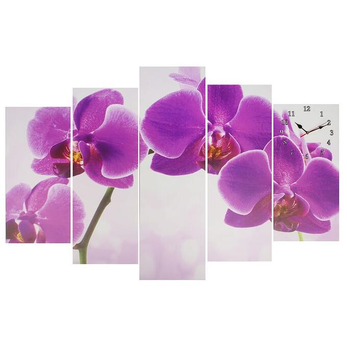 Часы настенные модульные «Фиолетовые орхидеи», 80 х 140 см