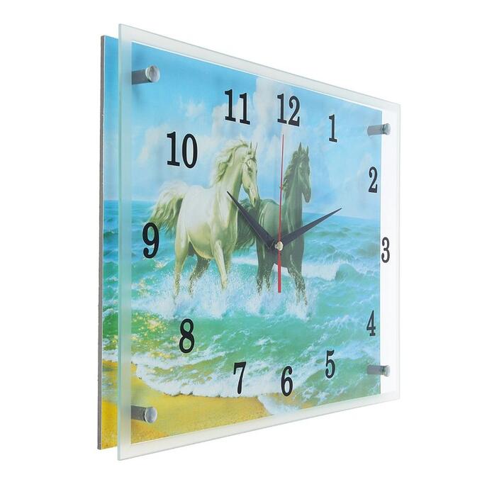 Часы настенные, серия: Животный мир, &quot;Лошади в море&quot;, 30х40  см, в ассортименте