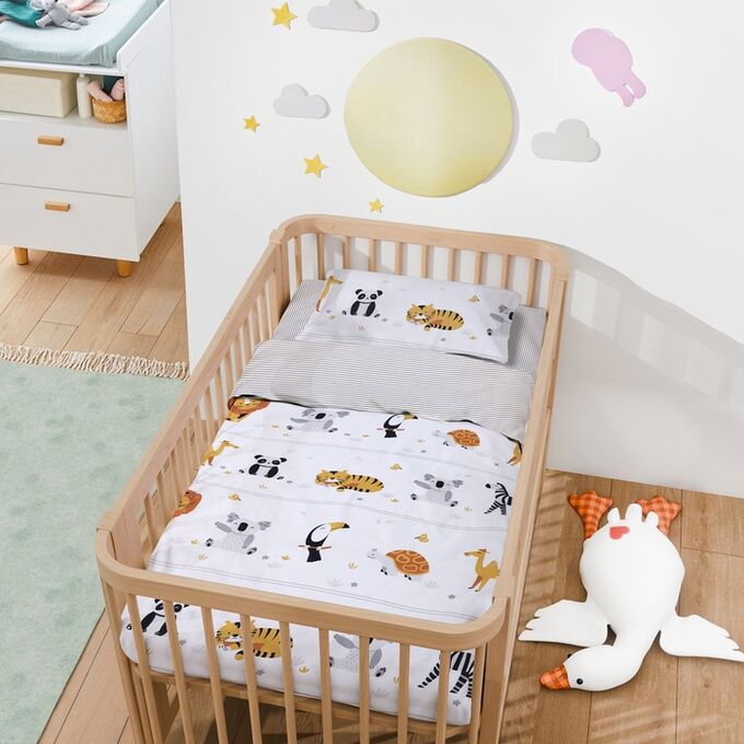 Детское постельное бельё &quot;Крошка Я&quot; Funny Zoo 112*143 см, 60*120+20 см, 40*60 см, бязь 125 г/м2, хл 100%