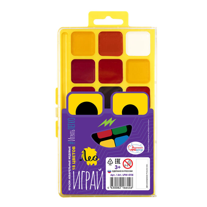 Велосипеды и игрушки Лео Играй Краска акварель медовые  LPW-0118 без кисти 18 цв.