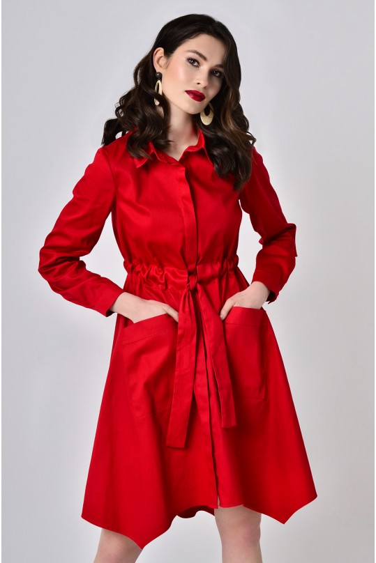Платье-халат с поясом-кулисой Красное