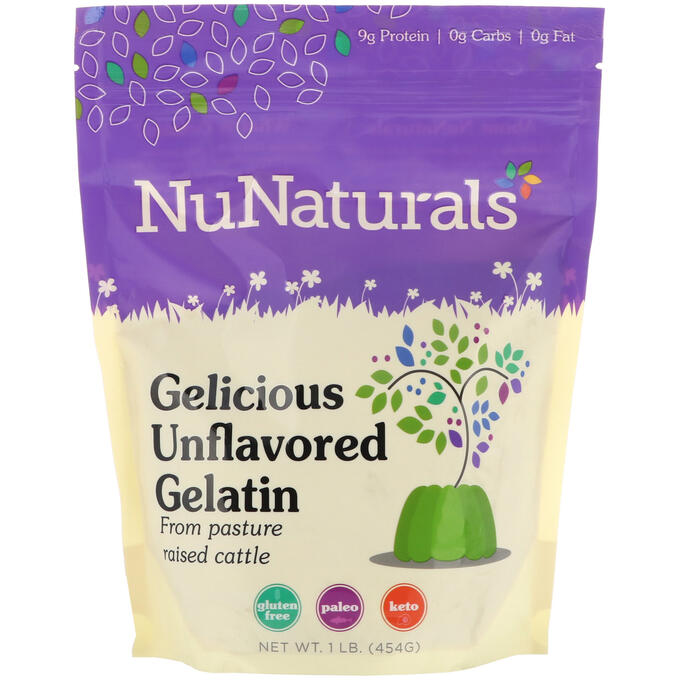 NuNaturals, Gelicious Unflavored Gelatin, 1 lb (454 g)