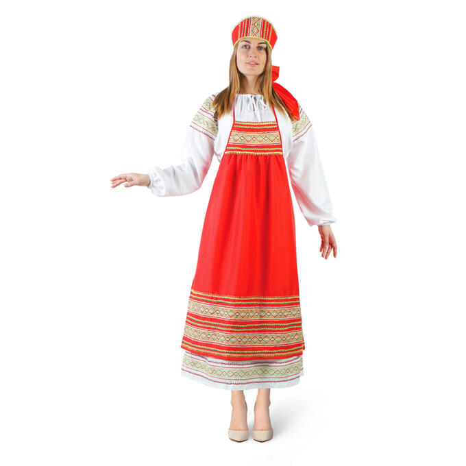 СИМА-ЛЕНД Русский женский костюм &quot;Пелагея&quot;, платье, красный фартук, кокошник, р. 44-46, рост 172 см