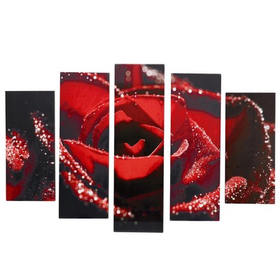Картина модульная на подрамнике &quot;Красная роза&quot; 2-53х16, 2-70х24, 1-80х34; 120х80см