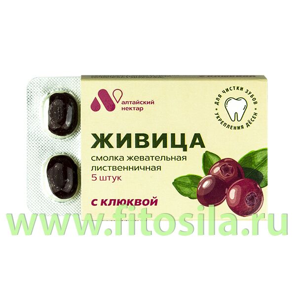 ФИТОСИЛА Смолка жевательная &quot;Живица&quot; (с клюквой), блистер 0,8 г №5, в инд. уп  &quot;Алтайский нектар&quot;