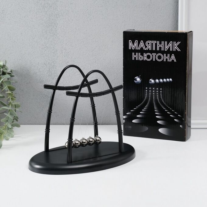 СИМА-ЛЕНД Маятник настольный антистресс «Шары Ньютона. Колыбель техно», бамбук чёрный, 18x22.5x14 см