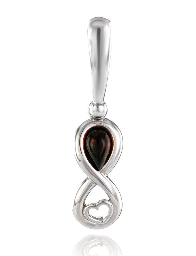 Изящный серебряный кулон с натуральным вишнёвым янтарём «Амур», 601708120