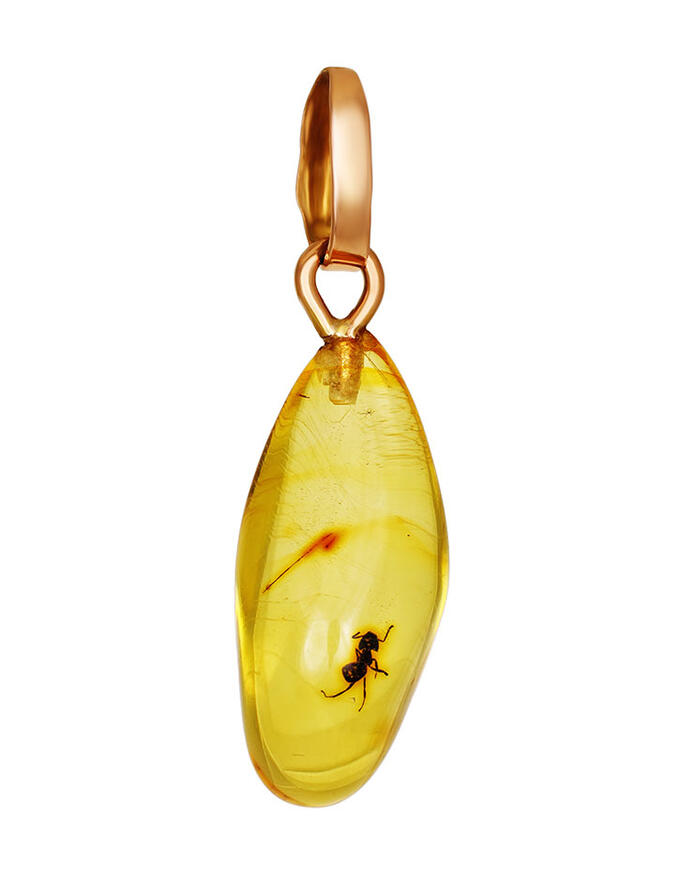 Подвеска в форме капли из лимонного янтаря с необычным включением «Клио»