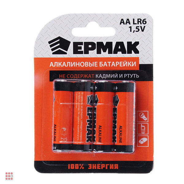 Альфа812 ЕРМАК Батарейки 4шт &quot;Alkaline&quot; щелочная, тип AA