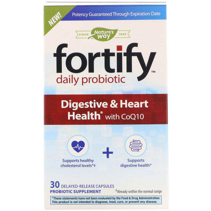 Nature&amp;#x27 - s Way, Fortify, пробиотик для ежедневного применения, здоровье пищеварительной системы и сердца, с коэнзимом Q10, 30 капсул с отсроченным высвобождением