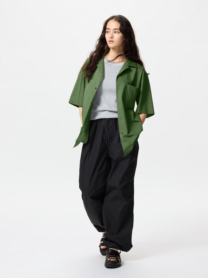 UNIQLO - рубашка с открытым воротником - 09 BLACK