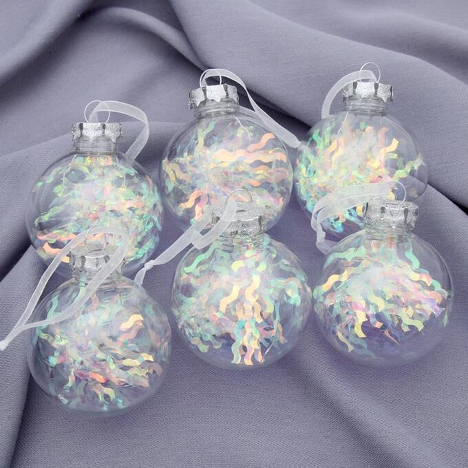 Зимнее волшебство Набор шаров пластик d-6 см, 6 шт &quot;Льдинка - серпантин&quot; прозрачный