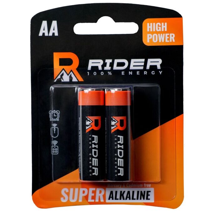 Батарейка щелочная Rider High Power Super Alkaline, AA (LR6), 1.5В, 2 шт, арт. 0134/0141