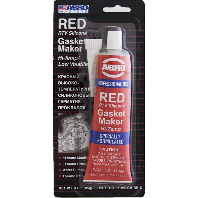 Герметик-прокладка ABRO Masters Red RTV Silicone Gasket Maker, силиконовый, термостойкий, красный, туба 85г, арт. 11-AB-CH-RE-S