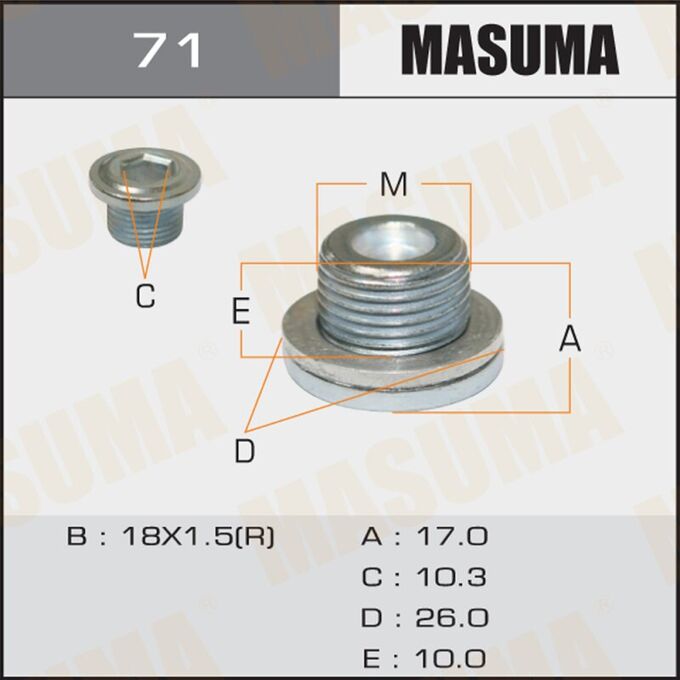 Болт маслосливной A/T MASUMA  Toyota