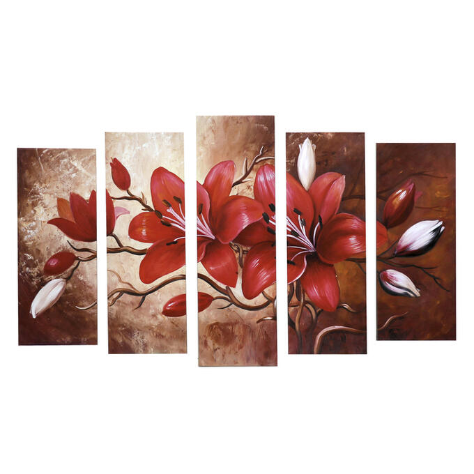 Картина модульная на подрамнике &quot;Красные цветы&quot; 125х80 см (2-25х63, 2-25х70, 1-25х80)