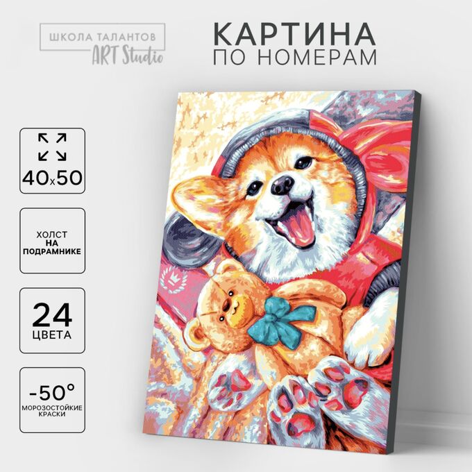 Школа талантов Картина по номерам на холсте 40х50 см «Корги с игрушкой»