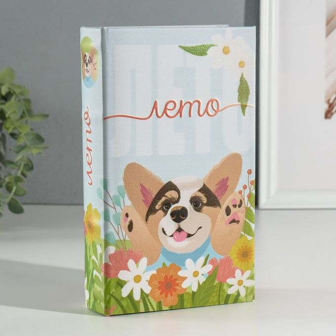 СИМА-ЛЕНД Сейф-книга дерево кожзам &quot;Корги в цветах. Лето&quot; 3D тиснение 21х13х5 см
