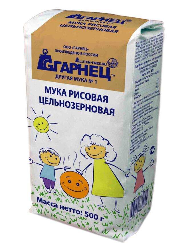 Мёд и конфитюр Мука рисовая цельнозерновая Без глютена Гарнец 500 гр.