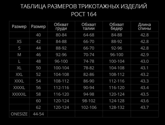 Таблица размеров 164 рост