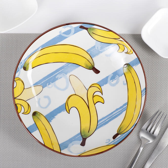 Тарелка «Бананы», 20,5?4 см, цвет белый/жёлтый