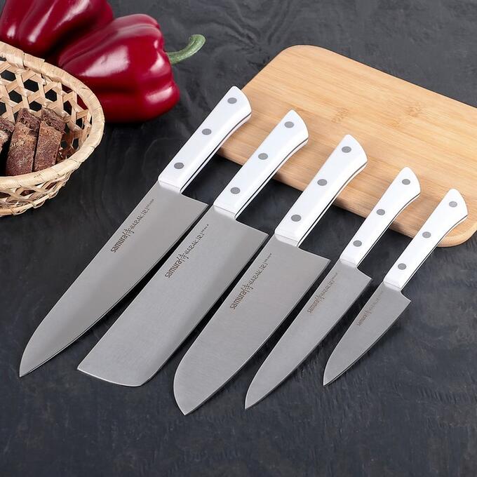 Набор кухонных ножей Samura Harakiri, 5 шт, лезвия 9,9 см, 15 см, 16,1 см, 16,5 см, 18,5 см, сталь AUS-8