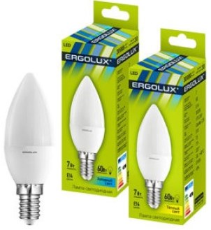 Ergolux LED-C35-7W-E14-6K (Эл.лампа светодиодная Свеча 7Вт E14 6500K 172-265В)